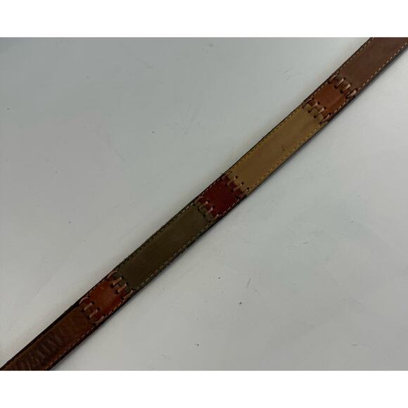 Vintage Y2K 90s Fossil Leather Patchwork Belt Brass Buckle Size Small - Picture 3 of 7